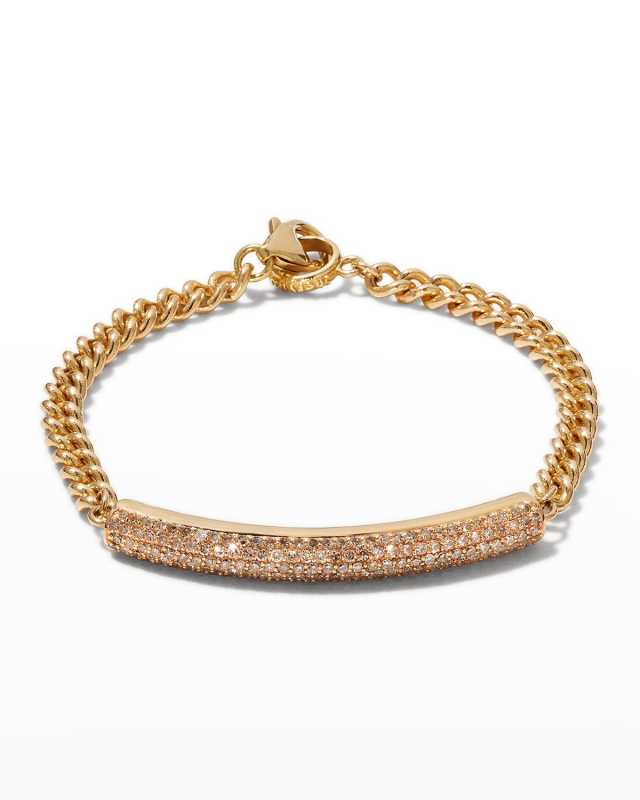 14k Curb Chain Bracelet with Pave Diamond Bar